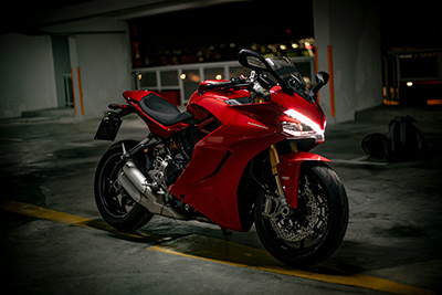 A red sports bike